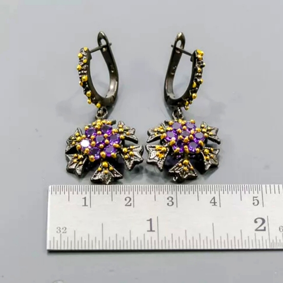 Dark Kharma by Avelon Jewelry - Amethyst 🌟 Star Sterling & Rhodium chandelier earrings